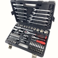 Kit d'outils à main de réparation automobile 82 pièces boîte à outils combinée professionnelle jeu de clés à douille et clé à cliquet 1/2 "1/4" mallette à outils
