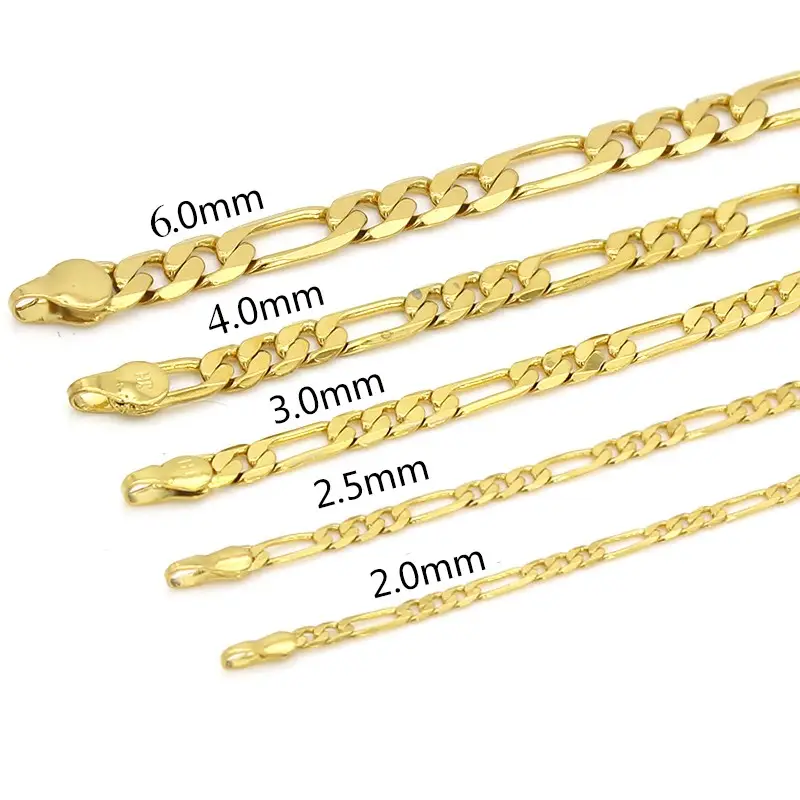 JH High Quality Popular Gold Plated Figaro Link Chain Necklace Mens Jewelry Gold 2022 Hip Hop Women Men Gift Party Trendy