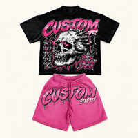 Ensemble de survêtement d'été personnalisé, coupe ample, avec impression DTG craquelée, comprenant un t-shirt court vintage délavé à l'acide et un short, ensemble 2 pièces