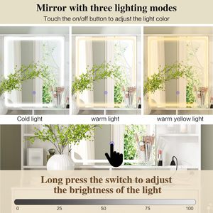 Coiffeuse blanche avec miroir LED éclairé et 8 tiroirs de rangement, table de maquillage avec prise électrique et 3 modes de couleur - Product Image 5