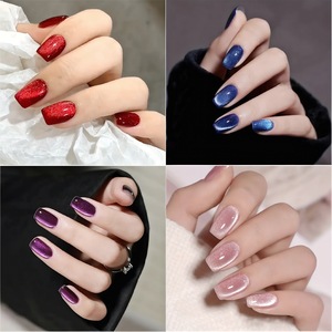 24 faux ongles courts brillants rose nude œil de chat français, exquis et simples, à presser, couvrance totale, amovibles - Product Image 6