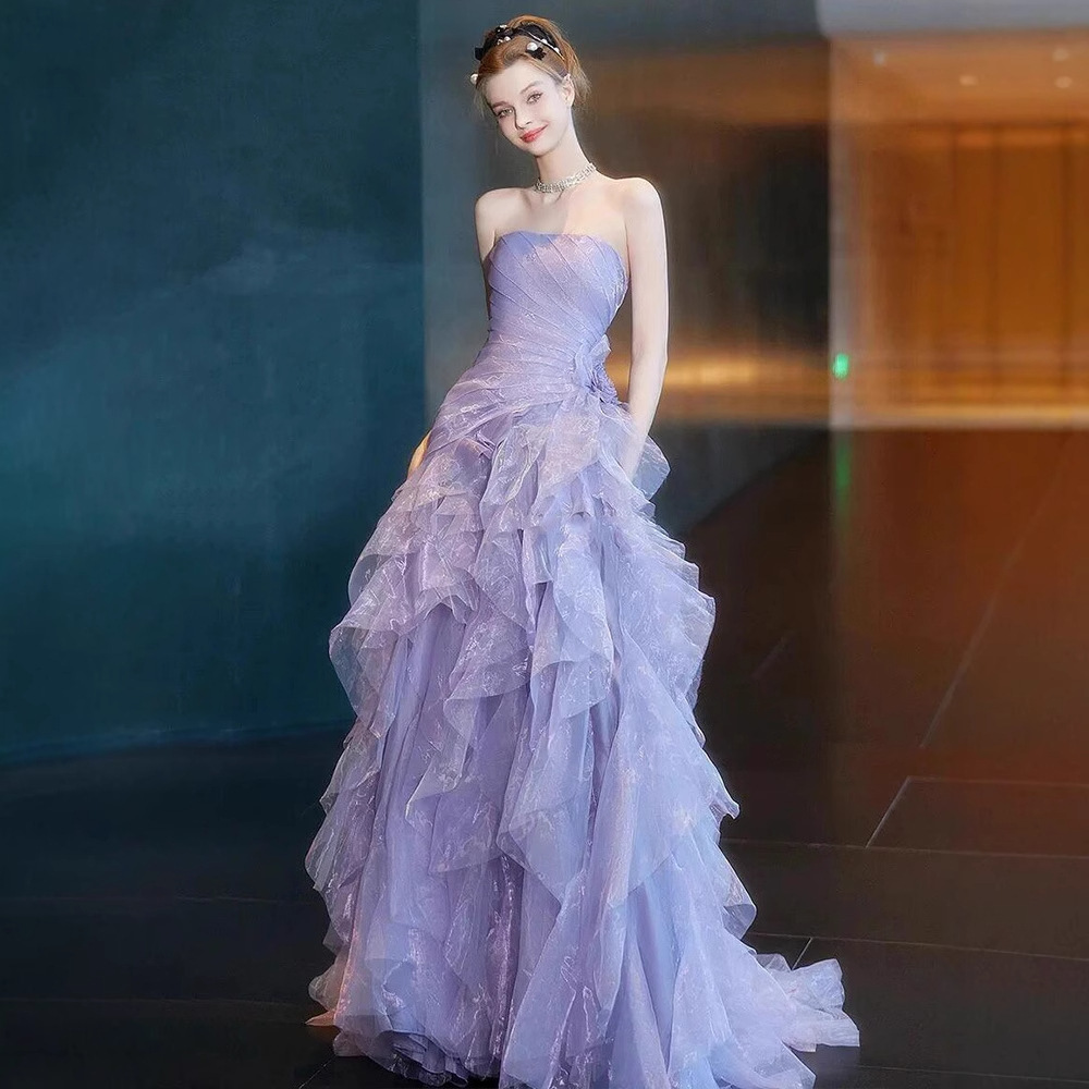 open lace back dress Purple Organza A-Line Flower Girl Dress - Butterflies & Flowers | Purple / 9-10 Years (150cm) main image 0