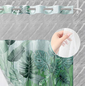 Pour <span class=keywords><strong>Amazon</strong></span> Best-seller Double Couche Grand Anneau Impression Numérique Polyester Rideau De Douche Étanche Plante Fleur Conception pour - Product Image 4