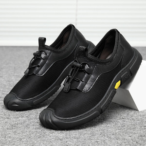Hollowed-out Breathable Mesh <b>Sneakers</b> Men Khaki Black Slip-on Leisure Comfortable Non-slip <b>Leather</b> Shoes - Product Image 2