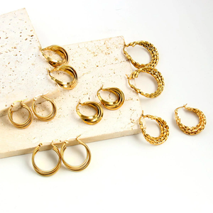 Pendientes de aro elegantes geométricos de acero inoxidable chapados en oro para mujer, pasador en forma de U con diamante, accesorios de joyería de moda - Product Image 2