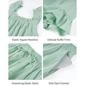Striped <b>Pajamas</b> <b>Set</b> For Women Cotton 2 Piece Lounge Wear Ruffle Cami Top And Shorts Cute Summer Sleepwear - Product Image 6