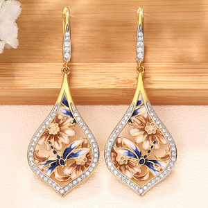 Orecchini pendenti smaltati a forma di libellula floreale per donna, gioielli eleganti in stile pastorale vintage - Product Image 5
