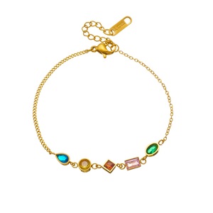 European American Style Minimalist Colored Stone Bracelet Gold Plated Chain Geometric Design Gift Jewelry - Product Image 5