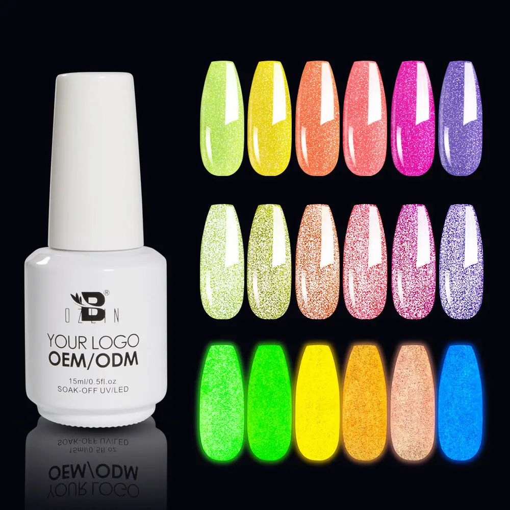 BOZLIN 15ml Semi Permanent Diamant Paillettes Fluorescent Réfléchissant Soak Off UV Nail Gel Lumineux Gel Polish