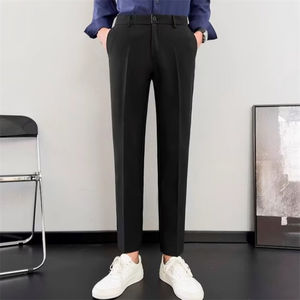 מכנסי שמלה לגברים בקיץ בגזרה דקיקה של תשע דקות מכנסיים רגליים ישרות מכנסיים קז'ואל גברים מכנסי חליפה עטופים מעולה - Product Image 2