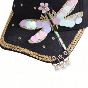 Casquette de baseball élégante à 5 panneaux, à visière courte, ornée de strass en faux cristal, vente en gros - Product Image 4