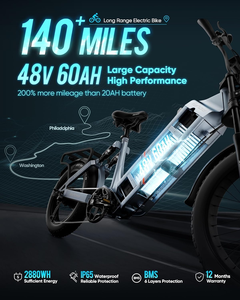 Bicicleta eléctrica de montaña eAhora Juliet con llantas gruesas de 20 pulgadas, 7 velocidades, motor en el buje trasero, freno de disco hidráulico, bicicleta todoterreno para adultos. - Product Image 3