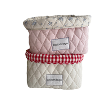 Panier de rangement cosmétique ouvert en coton matelassé géométrique, grande capacité, organisateur de bureau, couleur personnalisée