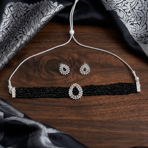 High Quality Silver Plated Hydro Bead Choker Necklace <b>Set</b> Royal Blue Sapphire Multi Layer Crystal Beads Collar Necklace CZ Stud - Product Image 1