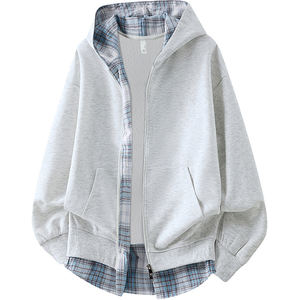 Cardigan épais doublé en polaire, sweat-shirt à capuche à carreaux unisexe, double fermeture éclair, automne hiver, nouvelle veste de couple - Product Image 2