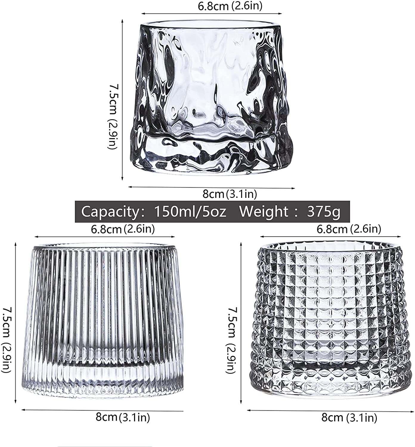 Crystal Whiskey Premium 5OZ Glasses Old Fashioned Thick Weighted Bottom Rocks Glasses
