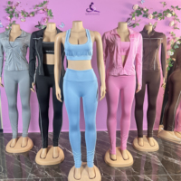 HR25038 Yeni 3 Parçalı Set Kadın Yoga Üstleri Spor Sütyeni Yüksek Belli Dikişsiz Tayt Esnek Spor Sütyeni Spor Salonu Takımı Kadın Seti