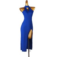 Nouvelle Robe de Danse Latine en Chiffon à Jupe Fendue, Col en V, Taille Naturelle, Respirante, Longueur Ras du Sol