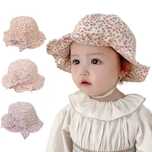아기 소녀 과일 인쇄 양동이 모자 봄 여름 해변 모자 새로운 패션 어부 모자 1-3Y 에 대 한 큰 활 모자