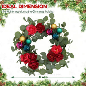 Guirnalda de Flores de Eucalipto Ecológica de 19.69 Pulgadas con Bolas Artificiales, Decoración Navideña para Interiores, Puerta Principal y Pared, Estilo Tradicional - Product Image 4