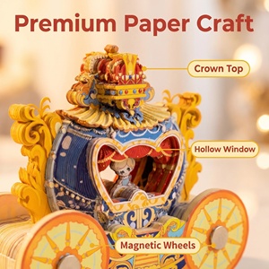Ensemble de notes 3D en papier artisanal, thème Voiture Citrouille <span class=keywords><strong>Cendrillon</strong></span>, pour enfants, bricolage, cadeau de luxe, décoration de bureau à domicile, pour les fêtes et anniversaires, OEM - Product Image 3