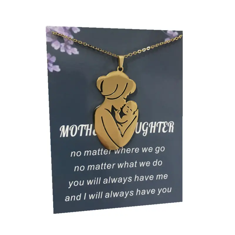 2024 Wholesale Pregnant mother parent-child stainless steel titanium steel necklace With Card Mother's Day gift jewelry
