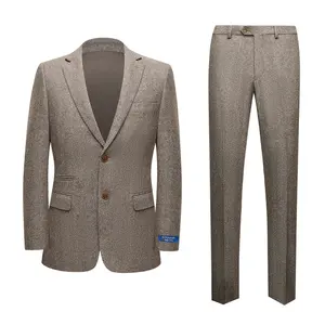 2024 New Sample Khaki Wool Made Men Suit 2 Pieces Formal Use Suits Business Wear