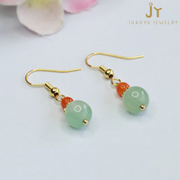 Pendientes de piedra natural de cobre chapado en oro Pendientes de gota de jade verde de piedra preciosa Pendientes de piedra de Aventurina de joyería