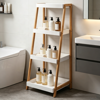 Étagère de salle de bain autoportante en bambou à 4 niveaux, panier de douche étanche, organisateur gain de place pour articles de toilette