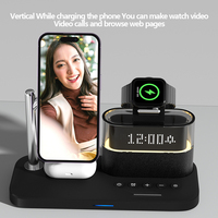 2024 5 In 1 Draadloze Oplader Stand Lamp Wekker Voor Iphone 15 Pro Max Airpods Pro Snel Opladen Dock Station