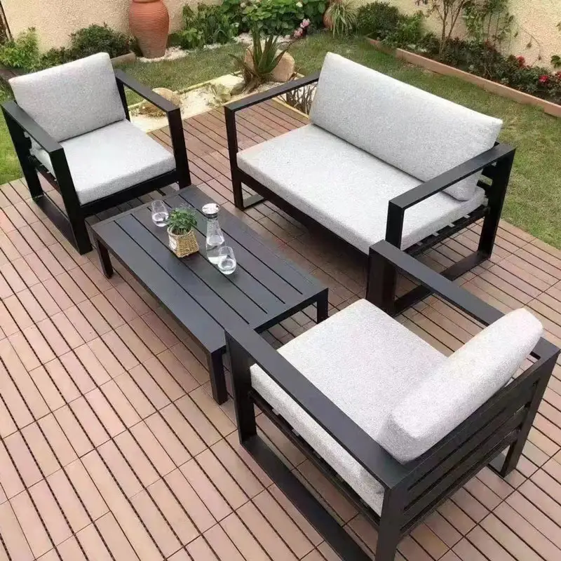 Juego de mesas y sofá de exterior de diseño Simple, muebles de Patio, salón, Marco seccional de aluminio, juegos de jardín