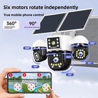 Caméra extérieure 4G à énergie solaire AOV à trois écrans, vue panoramique, surveillance à 360 degrés, vision nocturne, indice IP66, télécommande mobile