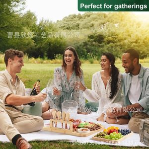 Juego de tabla de quesos de bambú con soporte para cuchillos y tenedores, bandeja para frutas y pan para servir en fiestas - Product Image 4