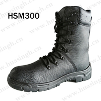 CMH, bottes de combat noires en cuir gaufré anti-froid coupe haute bottes de combat à semelle d'injection PU/PU avec fermoir en métal HSM300
