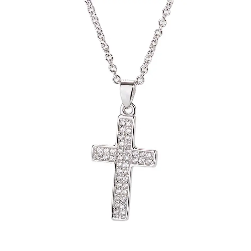 DTINA-collar con colgante de Plata de Ley 925 con cruz cristiana, de Zirconia