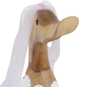 Statuetta di anatra in legno con velo e abito per decorazioni domestiche, bagno, ufficio, soggiorno, scultura - Product Image 6