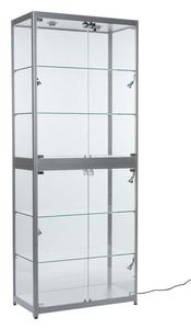 Modern Jewelry Aluminum Frame Tempered Glass Display Showcase LED Light Polished <b>Lockable</b> Vitrine <b>Cabinet</b> for Retail Home Smoke - Product Image 4