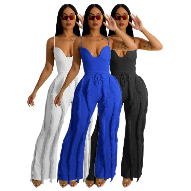 S-2XL Elegant Fashion Two Piece Set Women Festival Outfits Clubwear Bodysuit Top and Fringe Tassel Pants Matching Sets Mujer