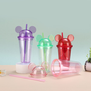 Biểu Tượng Tùy Chỉnh 16Oz Đôi Tường Phim Hoạt Hình Dễ Thương Trẻ Em Cốc Trong Suốt Xách Tay Phim Hoạt Hình Sippy Cup Cho Ngoài Trời - Product Image 4