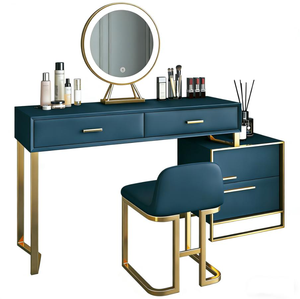 Ensemble coiffeuse éclairée en bois massif avec miroir réglable et tabouret – Bureau de toilette moderne et durable pour chambre, hôtel et salon - Product Image 1