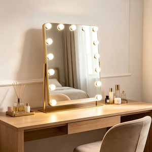 Hot Wall Mounted Hollywood <b>Vanity</b> Mirror with <b>LED</b> Bulbs Golden Metal Frame Touch Control Makeup Mirror for Dressing Room - Product Image 3
