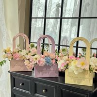 Boîte d'emballage pour bouquet de fleurs en bois, couleur bois, pour la fête des mères, avec 38 compartiments, en carton blanc, pour arrangement floral DIY, sac à main