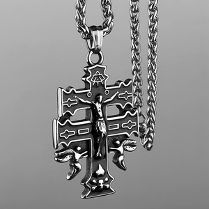 High Quality Pendant Stainless Steel Men's Jesus <b>Angel</b> Pendant Double Cross With <b>Angels</b> Crucifix Pendant - Product Image 2