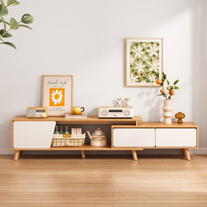 Combinaison simple et moderne de meuble TV et de table basse pour petits appartements en bois MDF télescopique de style nordique pour le salon - Product Image 1