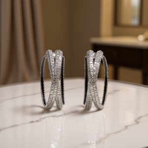 E3052 Two-tone <b>Hoop</b> <b>Earrings</b> Women's Luxury Diamond Geometric Micro Insert Round Brilliant Cut <b>Fine</b> Jewelry - Product Image 2