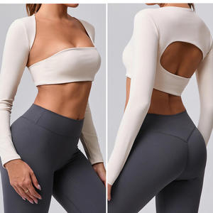 Hauts <span class=keywords><strong>de</strong></span> <span class=keywords><strong>sport</strong></span> personnalisés en nylon et élasthanne pour femmes, respirants, rembourrés, à manches longues, pour le yoga et la gym, vente en gros - Product Image 2