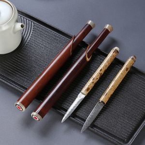 Damascus Steel Tea Knife With Sheath Hand Forged Bamboo Handle Pu Er Tea Tool Tea Ceremony Accessory - Product Image 2