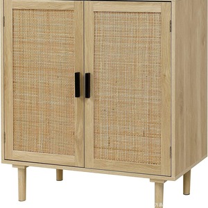 ตู้ห้องนั่งเล่น ไม้ ประตูหวาย ช่องเก็บของ 2 ช่อง แผงเรียบ สีแท้ - Product Image 1