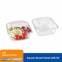 Vente en gros d'usine 200ml carré P.S. Boîte à dessert en plastique avec couvercle, gobelet à crème glacée, boîte à collation, bol à dessert transparent de qualité alimentaire