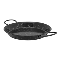 Berbagai ukuran baja karbon berenamel hitam ramah lingkungan mesin pencuci piring aman antilengket Paella Pan desain Eropa untuk makanan laut 16-38cm